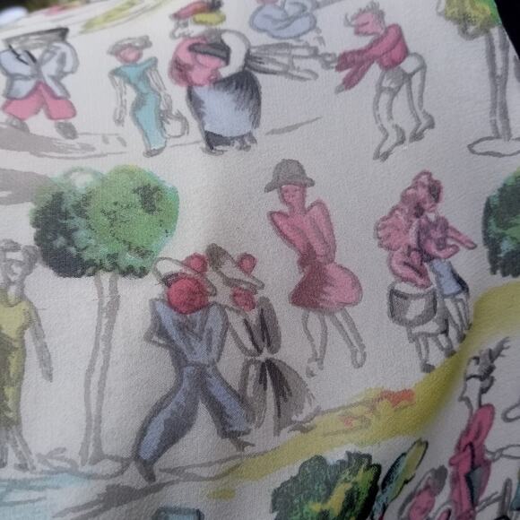 TIBI Sundress Silk Watercolor People Print Dress Lined Strappy CUTE SZ 6 Small - Picture 7 of 9